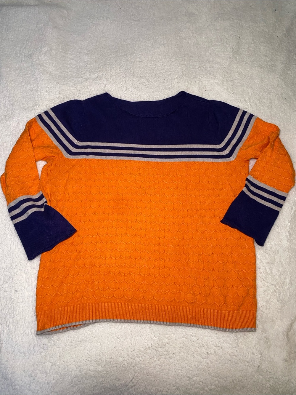 Women's Orange and blue Striped Crewneck Sweater